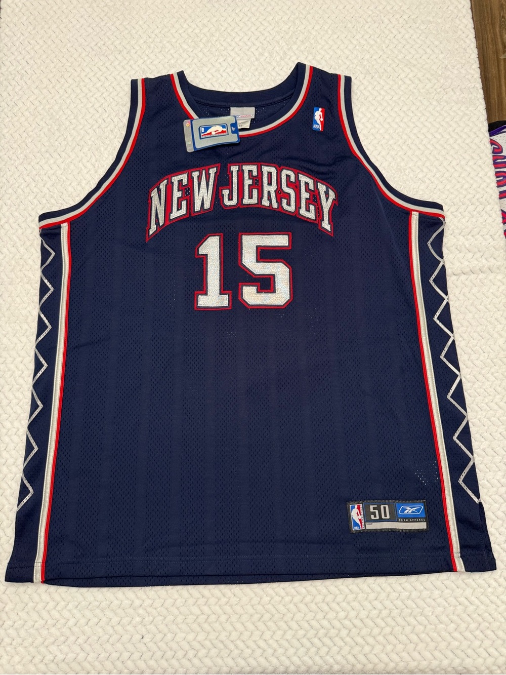100% Authentic Reebok NBA New Jersey Nets Vince Carter #15 Jersey Mens SZ 50